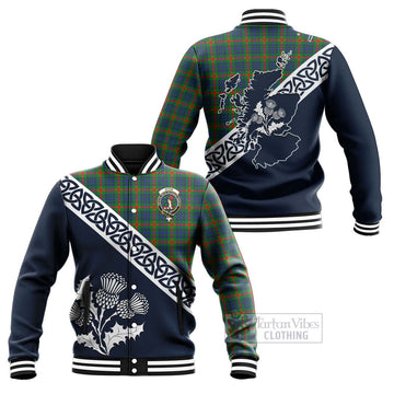 Aiton Tartan Baseball Jacket Featuring Thistle and Scotland Map