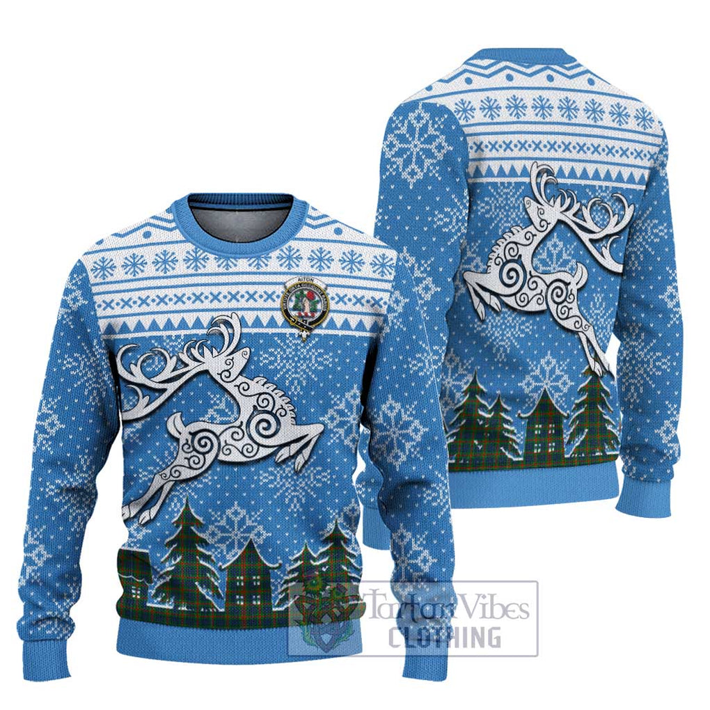 Tartan Vibes Clothing Aiton Clan Christmas Ugly Sweater with Tartan and Celtic Raindeer Style