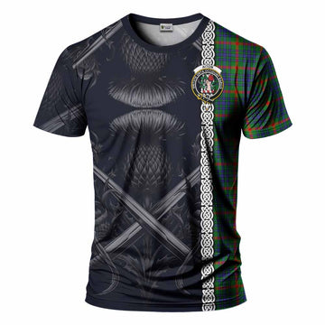 Aiton Tartan T-Shirt with Family Crest Cross Sword Thistle Celtic Vibes