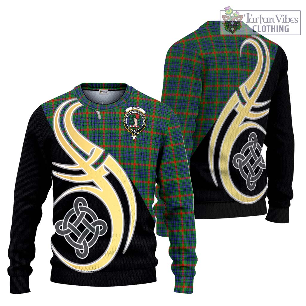 Aiton Tartan Knitted Sweater with Family Crest and Celtic Symbol Style Unisex - Tartan Vibes Clothing