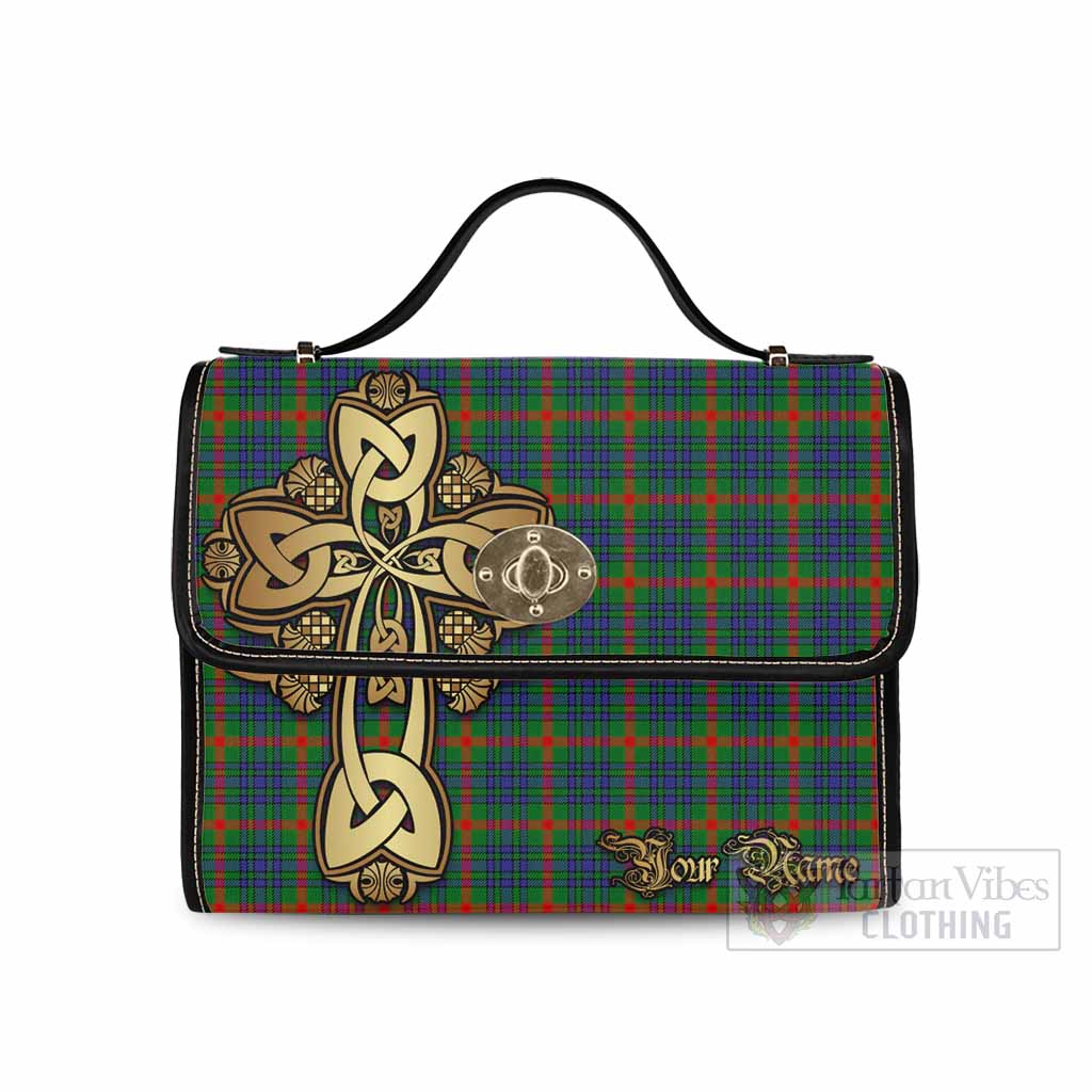 Tartan Vibes Clothing Aiton Tartan Waterproof Canvas Bag Golden Thistle Celtic Cross Style