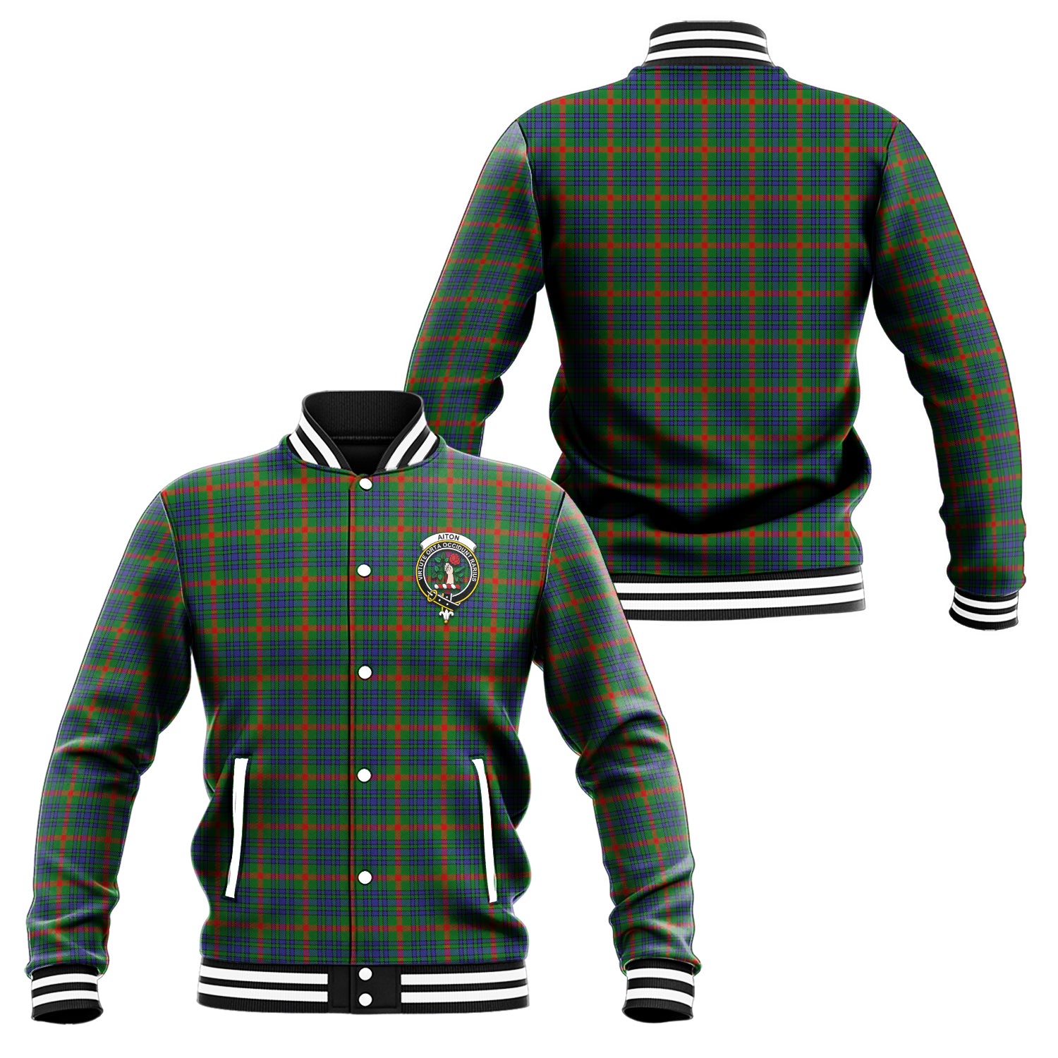 Aiton Tartan Baseball Jacket with Family Crest Unisex - Tartan Vibes Clothing