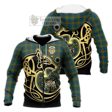 Aiton Tartan Knitted Hoodie with Family Crest Celtic Wolf Style