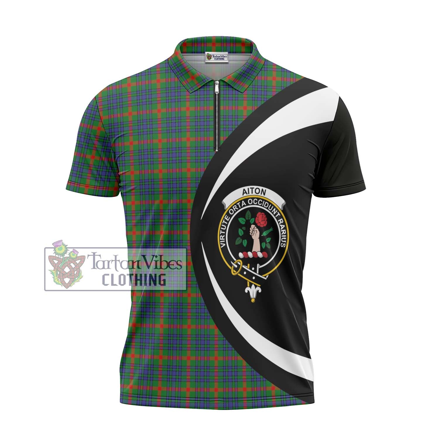 Tartan Vibes Clothing Aiton Tartan Zipper Polo Shirt with Family Crest Circle Style