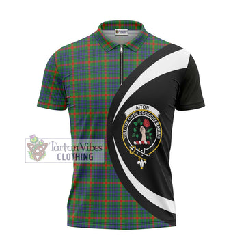 Aiton Tartan Zipper Polo Shirt with Family Crest Circle Style