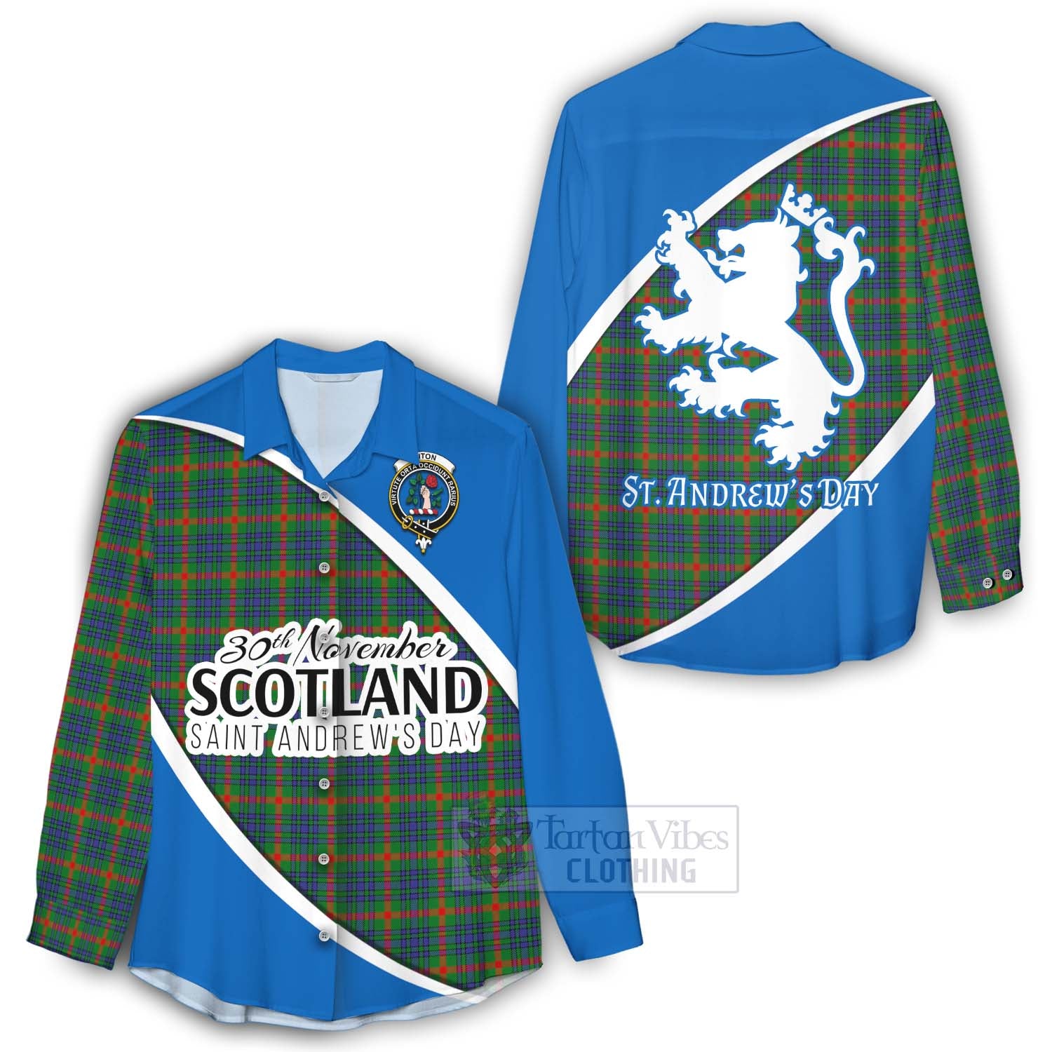 Tartan Vibes Clothing Aiton Family Crest Tartan Women's Casual Shirt Celebrate Saint Andrew's Day in Style