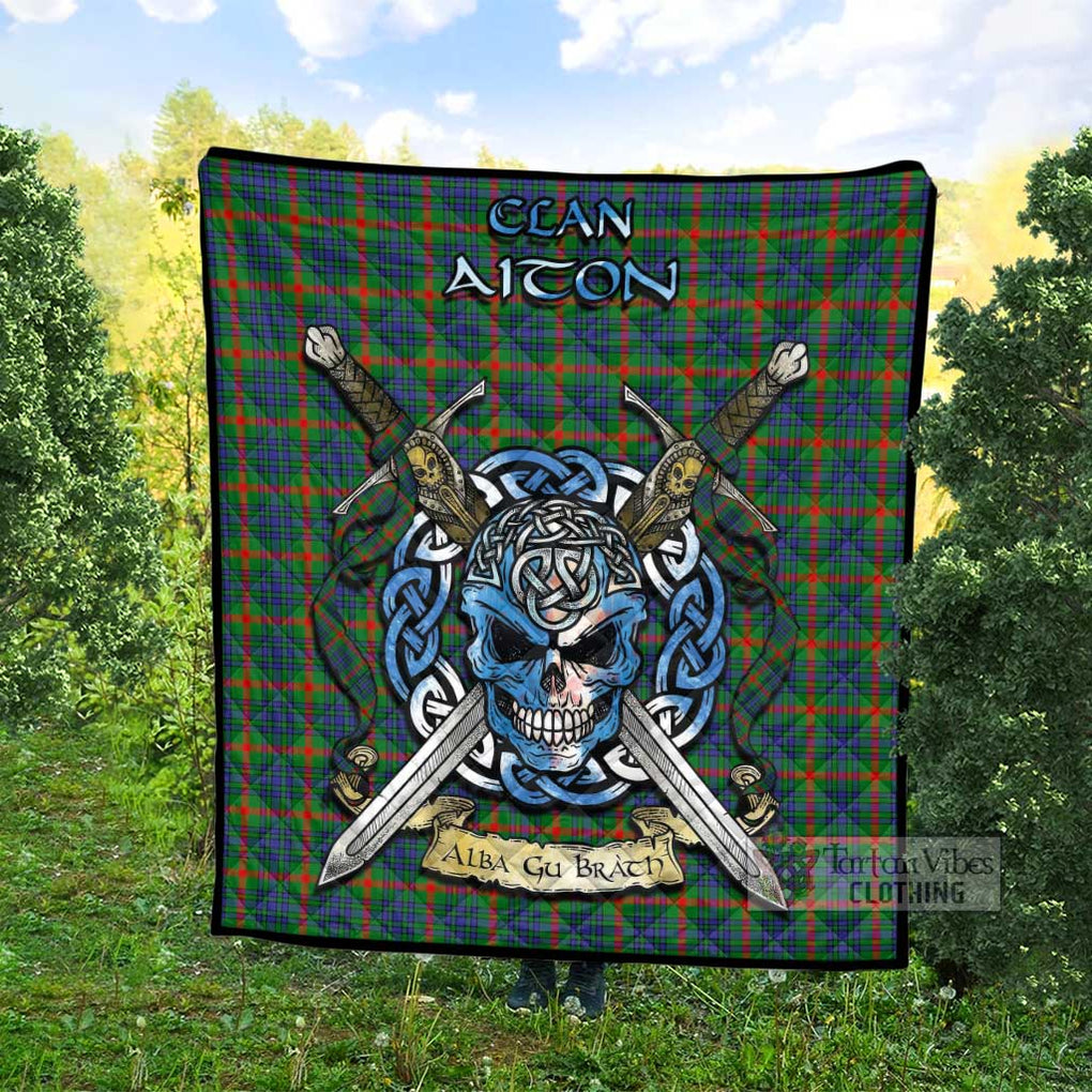 Tartan Vibes Clothing Aiton Tartan Quilt with Celtic Skull Alba Gu Brath Style