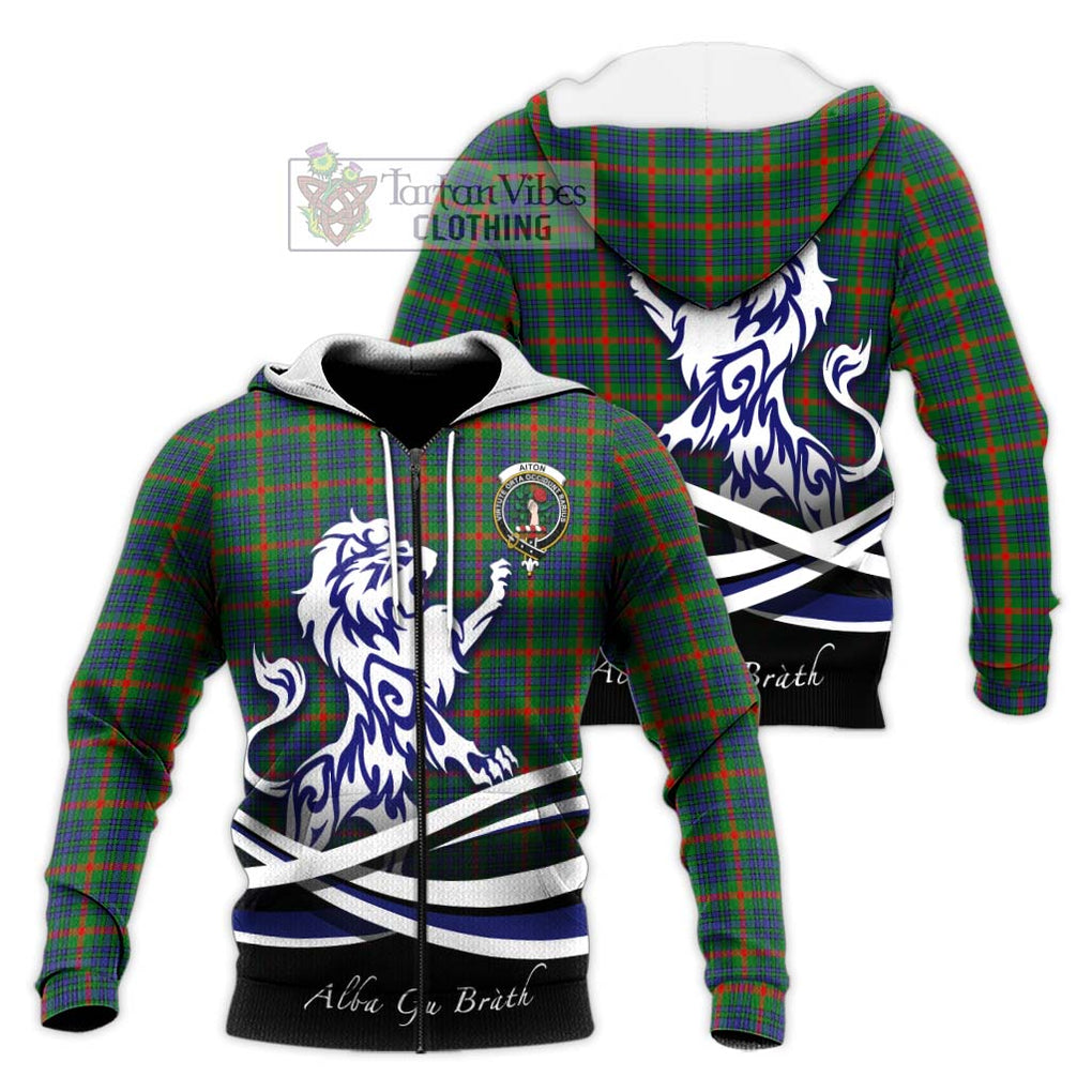 Aiton Tartan Knitted Hoodie with Alba Gu Brath Regal Lion Emblem Unisex Knitted Zip Hoodie - Tartanvibesclothing Shop