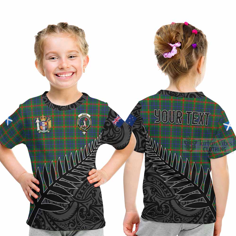 Tartan Vibes Clothing Aiton Crest Tartan Kid T-Shirt with New Zealand Silver Fern Half Style