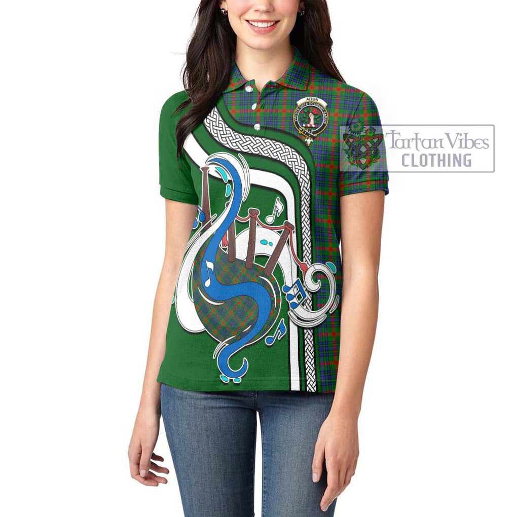 Aiton Tartan Women's Polo Shirt with Epic Bagpipe Style - Tartanvibesclothing Shop