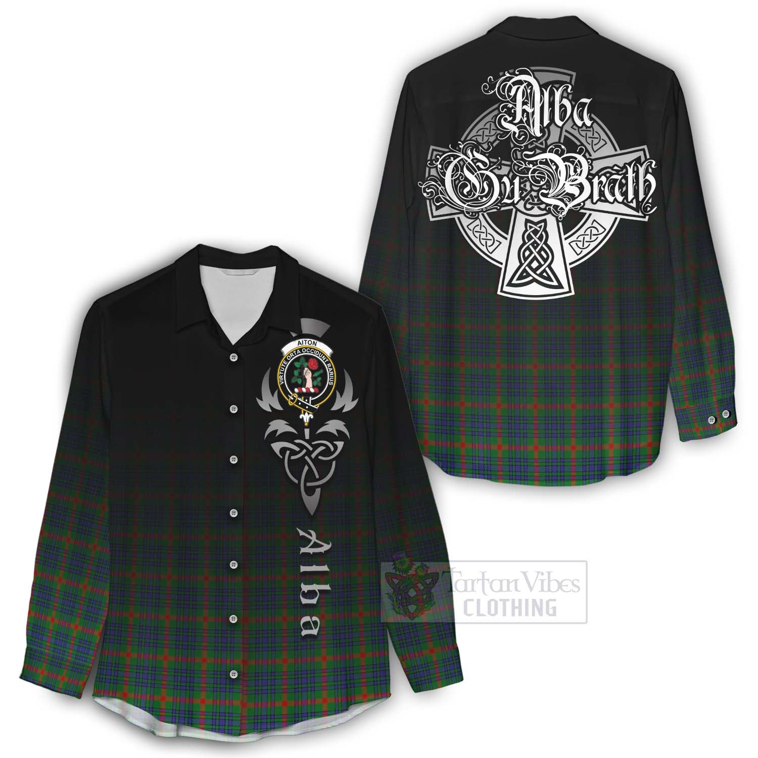 Tartan Vibes Clothing Aiton Tartan Women's Casual Shirt Featuring Alba Gu Brath Family Crest Celtic Inspired