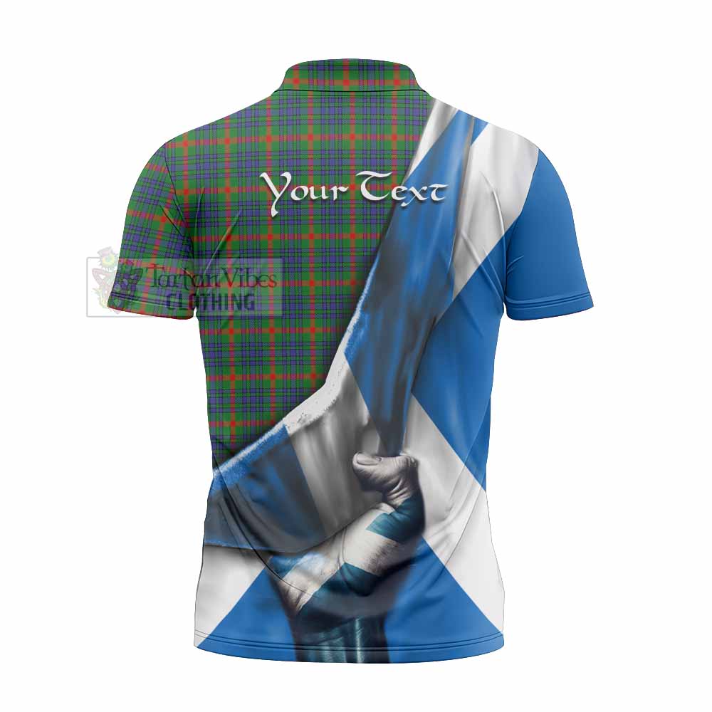 Tartan Vibes Clothing Aiton Tartan Zipper Polo Shirt with Family Crest Scotland Patriotic Style