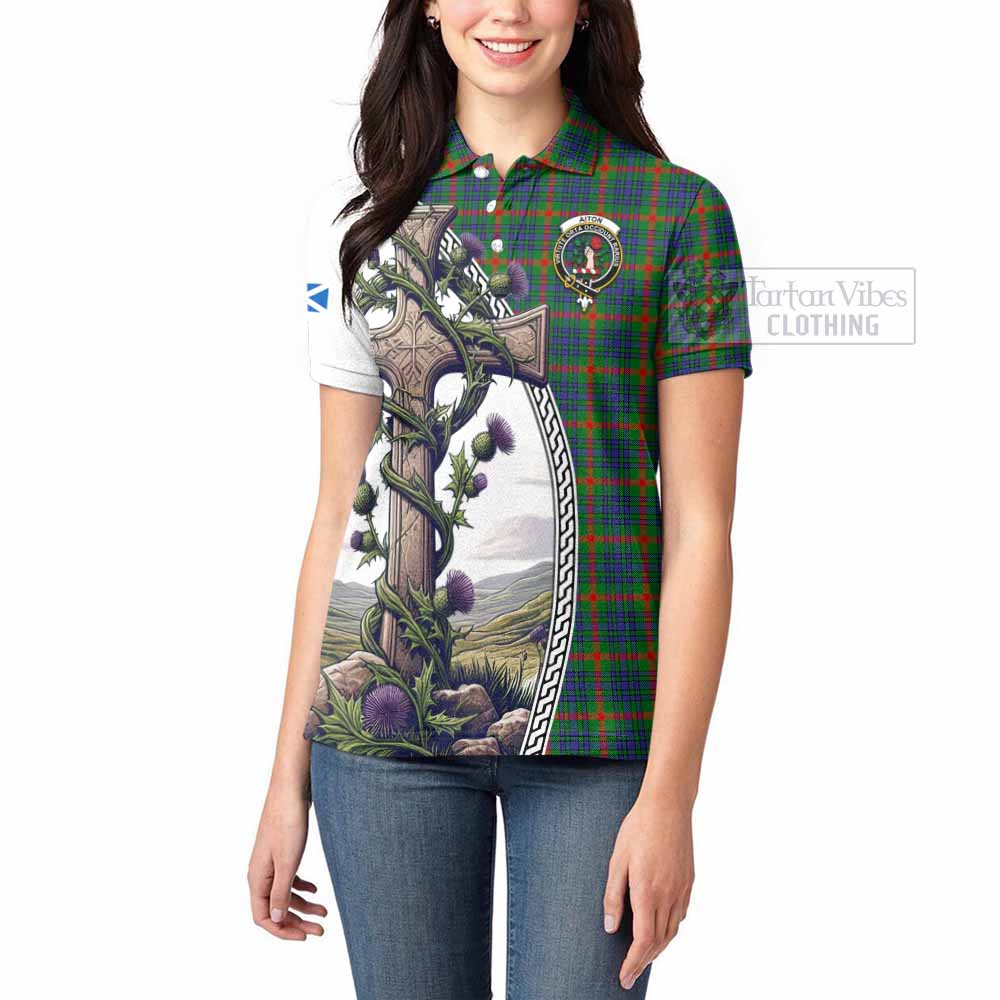 Tartan Vibes Clothing Aiton Tartan Women's Polo Shirt with Family Crest and St. Andrew's Cross Accented by Thistle Vines