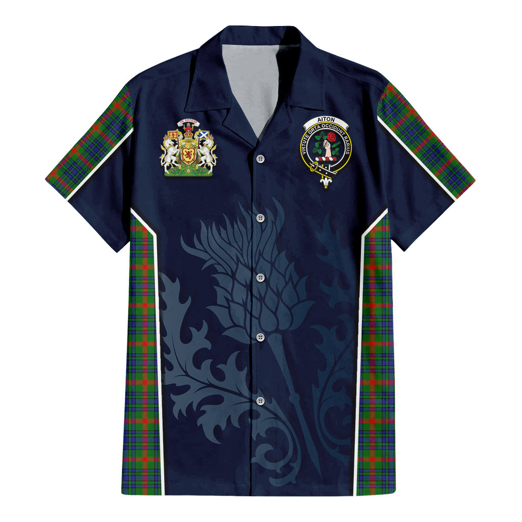 Tartan Vibes Clothing Aiton Tartan Short Sleeve Button Up Shirt with Family Crest and Scottish Thistle Vibes Sport Style