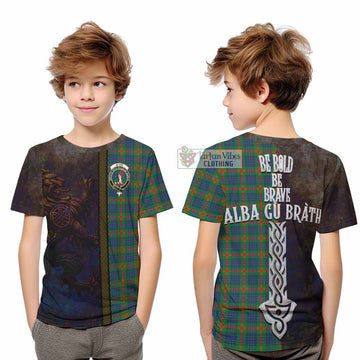 Aiton Tartan Family Crest Kid T-Shirt Alba Gu Brath Be Brave Lion Ancient Style - Tartan Vibes Clothing