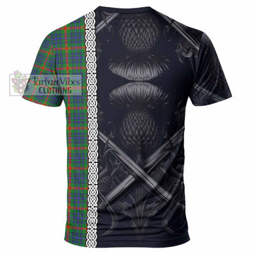 Aiton Tartan T-Shirt with Family Crest Cross Sword Thistle Celtic Vibes