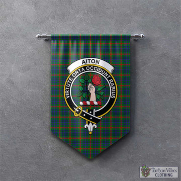 Aiton Tartan Gonfalon, Tartan Banner with Family Crest - Tartan Vibes Clothing