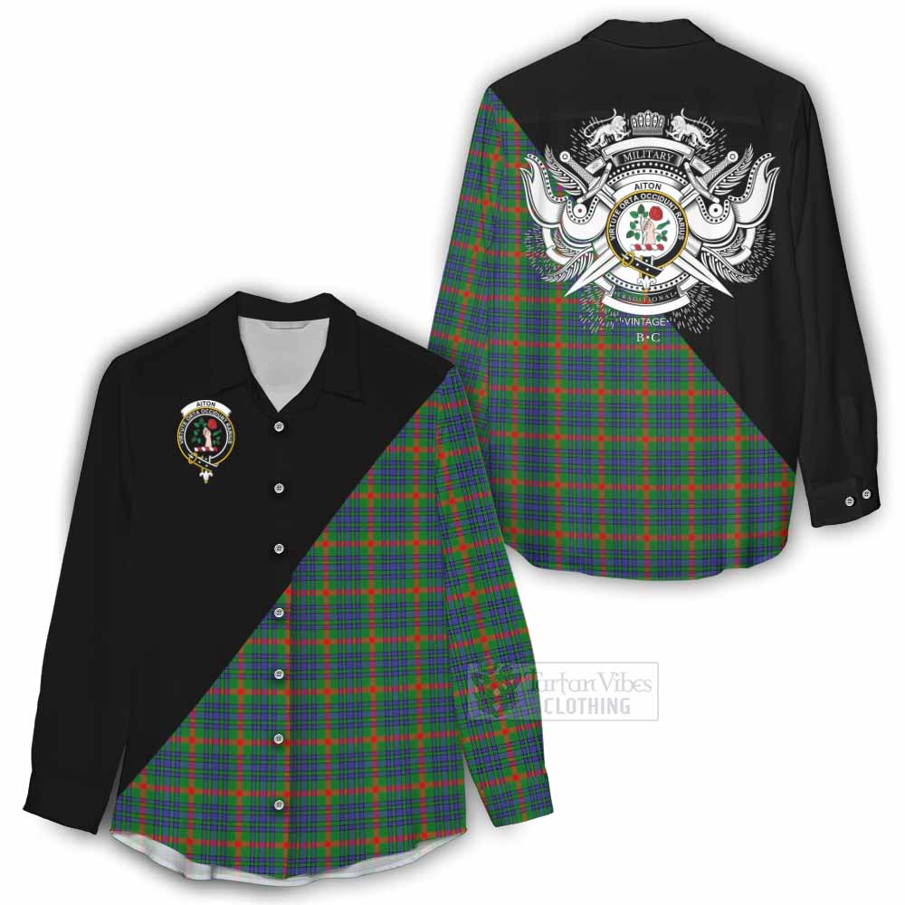 Tartan Vibes Clothing Aiton Tartan Women's Casual Shirt with Family Crest and Military Logo Style