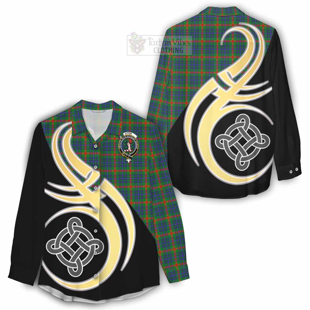 Tartan Vibes Clothing Aiton Tartan Women's Casual Shirt with Family Crest and Celtic Symbol Style