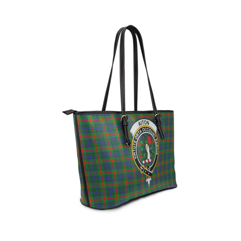 Aiton Tartan Leather Tote Bag with Family Crest - Tartanvibesclothing