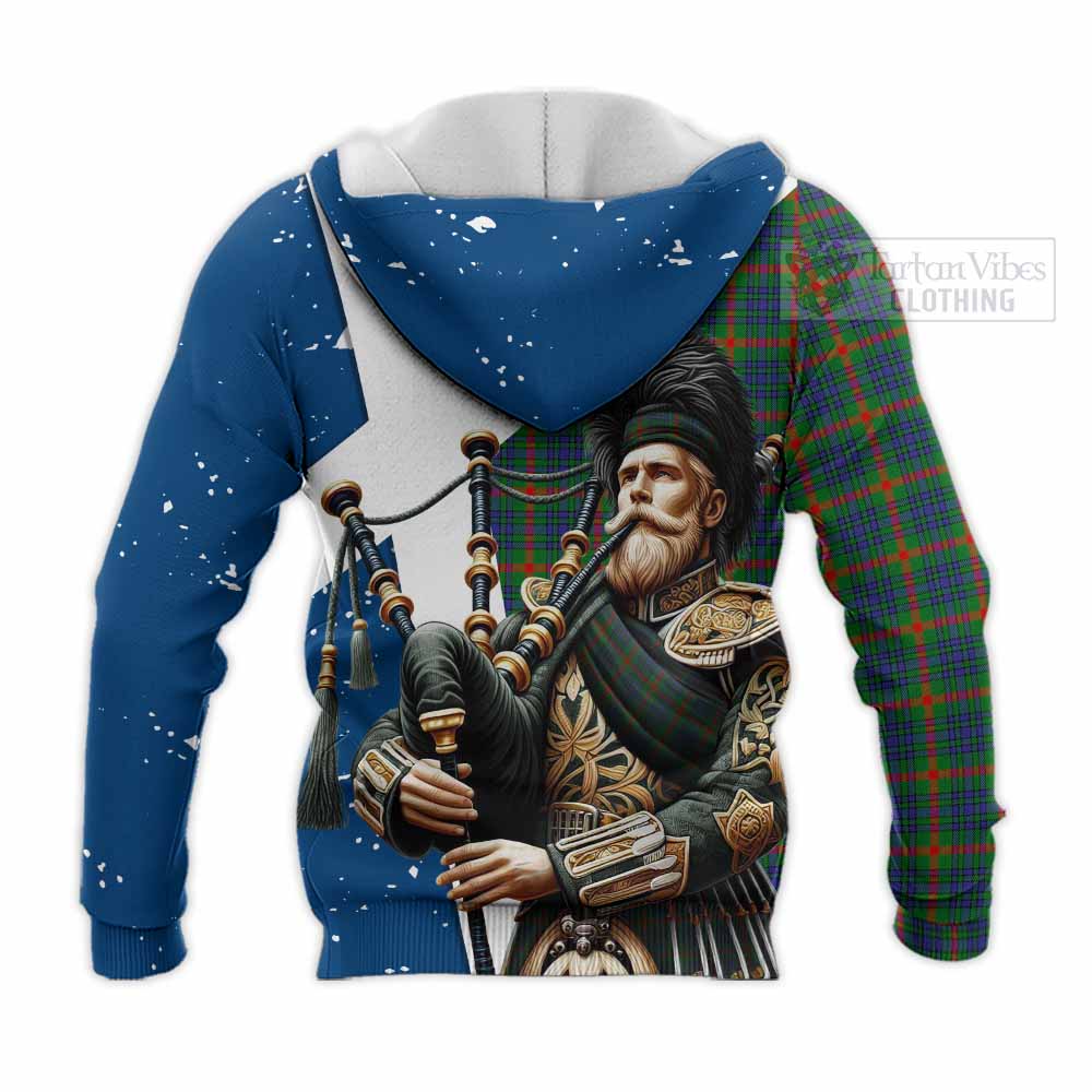 Tartan Vibes Clothing Aiton Tartan Knitted Hoodie with Family Crest Scottish Bagpiper Vibes