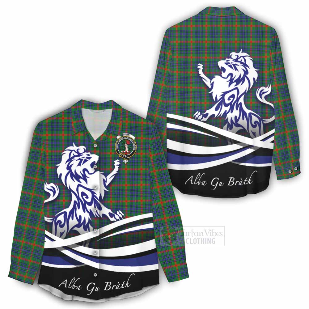 Tartan Vibes Clothing Aiton Tartan Women's Casual Shirt with Alba Gu Brath Regal Lion Emblem