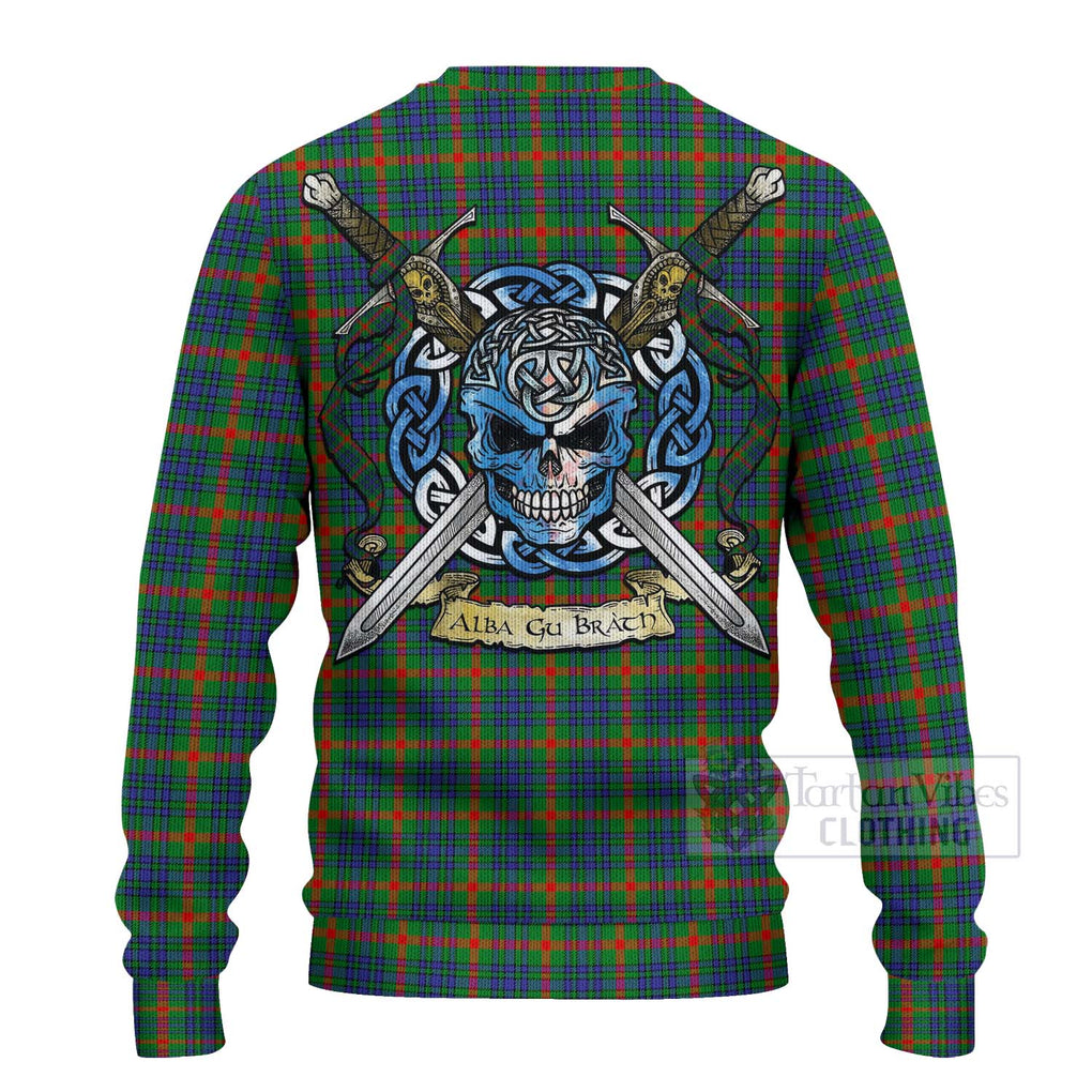 Tartan Vibes Clothing Aiton Tartan Knitted Sweater with Family Crest Celtic Skull Style