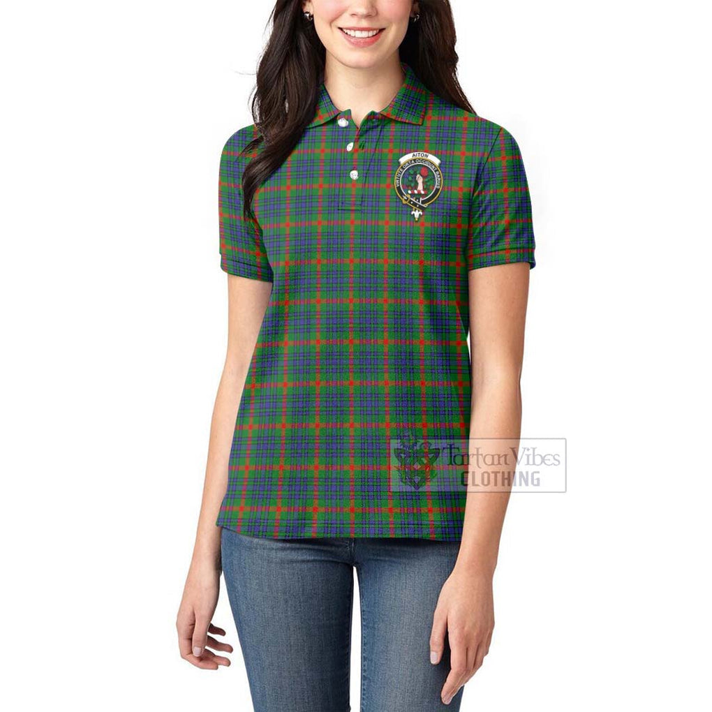 Tartan Vibes Clothing Aiton Tartan Women's Polo Shirt with Family Crest and Bearded Skull Holding Bottles of Whiskey