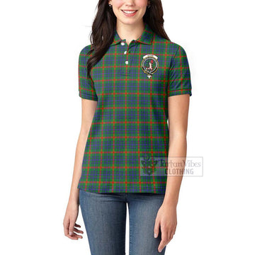 Aiton Tartan Women's Polo Shirt with Family Crest and Bearded Skull Holding Bottles of Whiskey