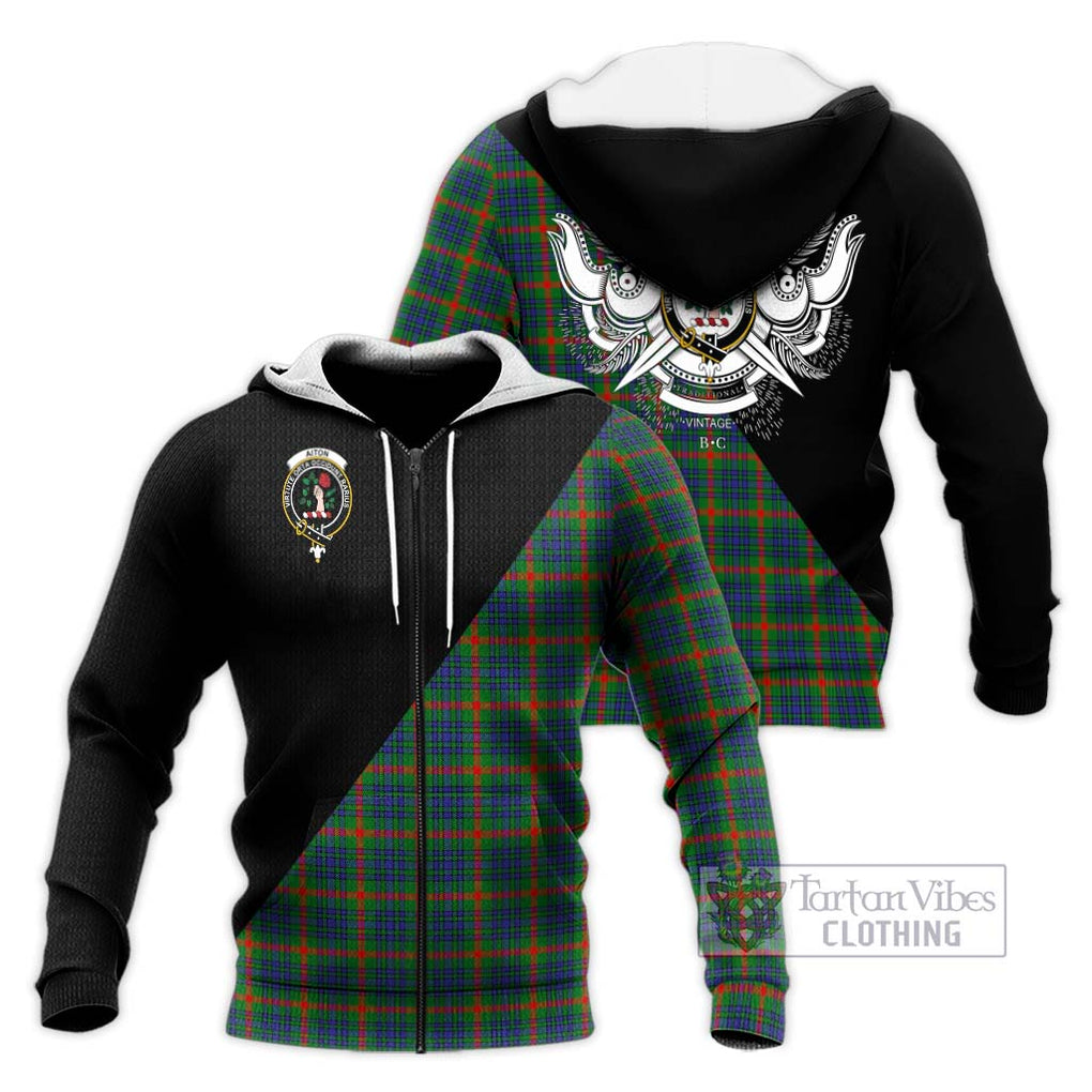 Aiton Tartan Knitted Hoodie with Family Crest and Military Logo Style Unisex Knitted Zip Hoodie - Tartanvibesclothing Shop