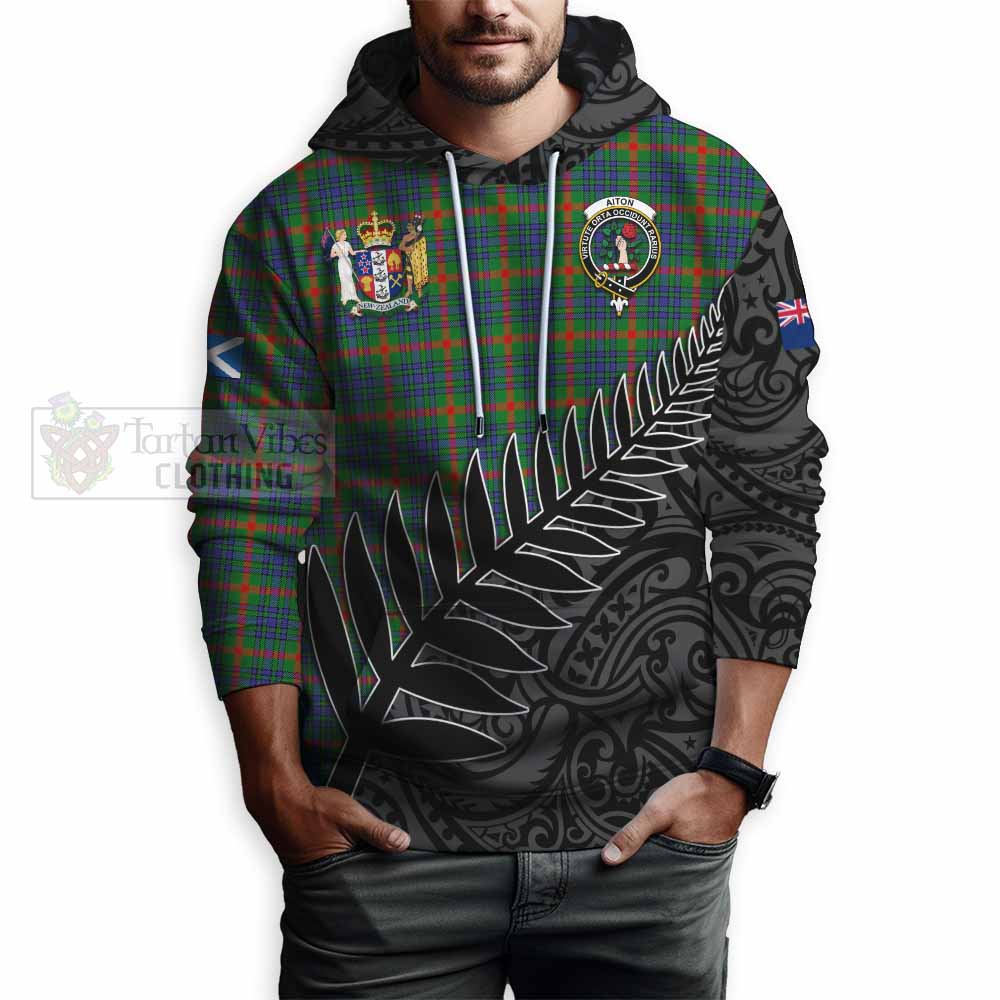 Tartan Vibes Clothing Aiton Crest Tartan Hoodie with New Zealand Silver Fern Half Style