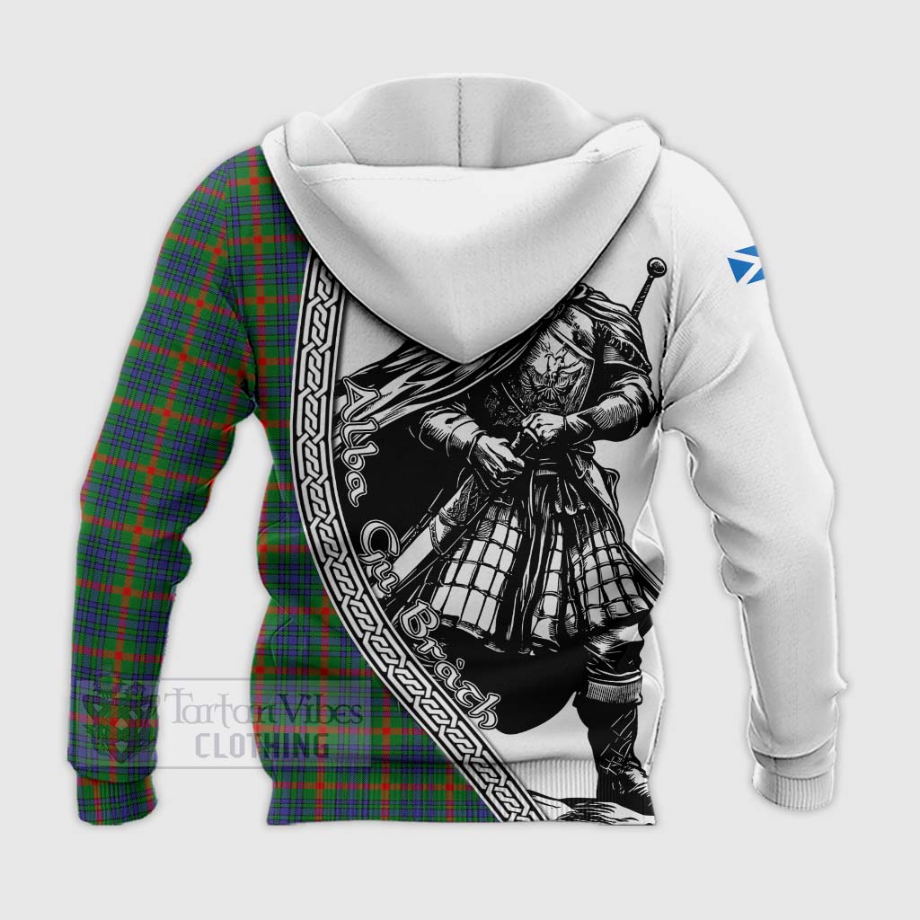 Tartan Vibes Clothing Aiton Tartan Clan Crest Knitted Hoodie with Highlander Warrior Celtic Style