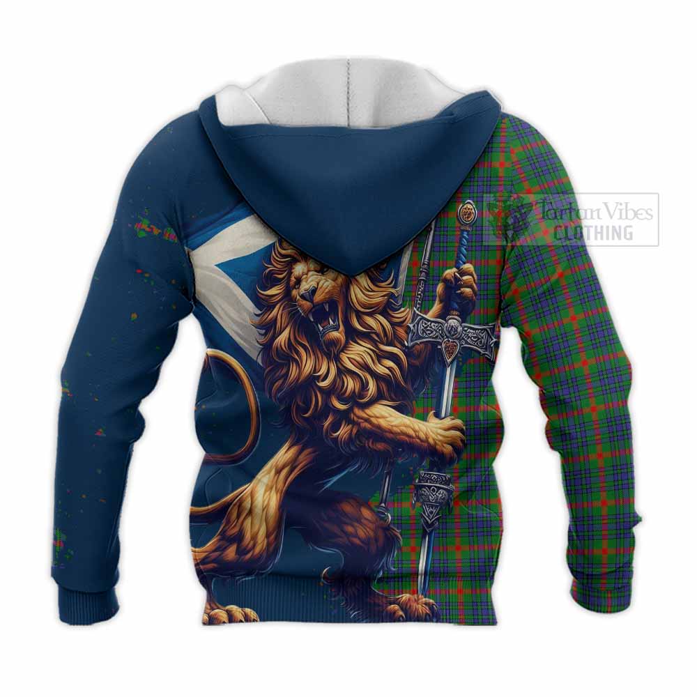 Tartan Vibes Clothing Aiton Tartan Family Crest Knitted Hoodie with Scottish Majestic Lion