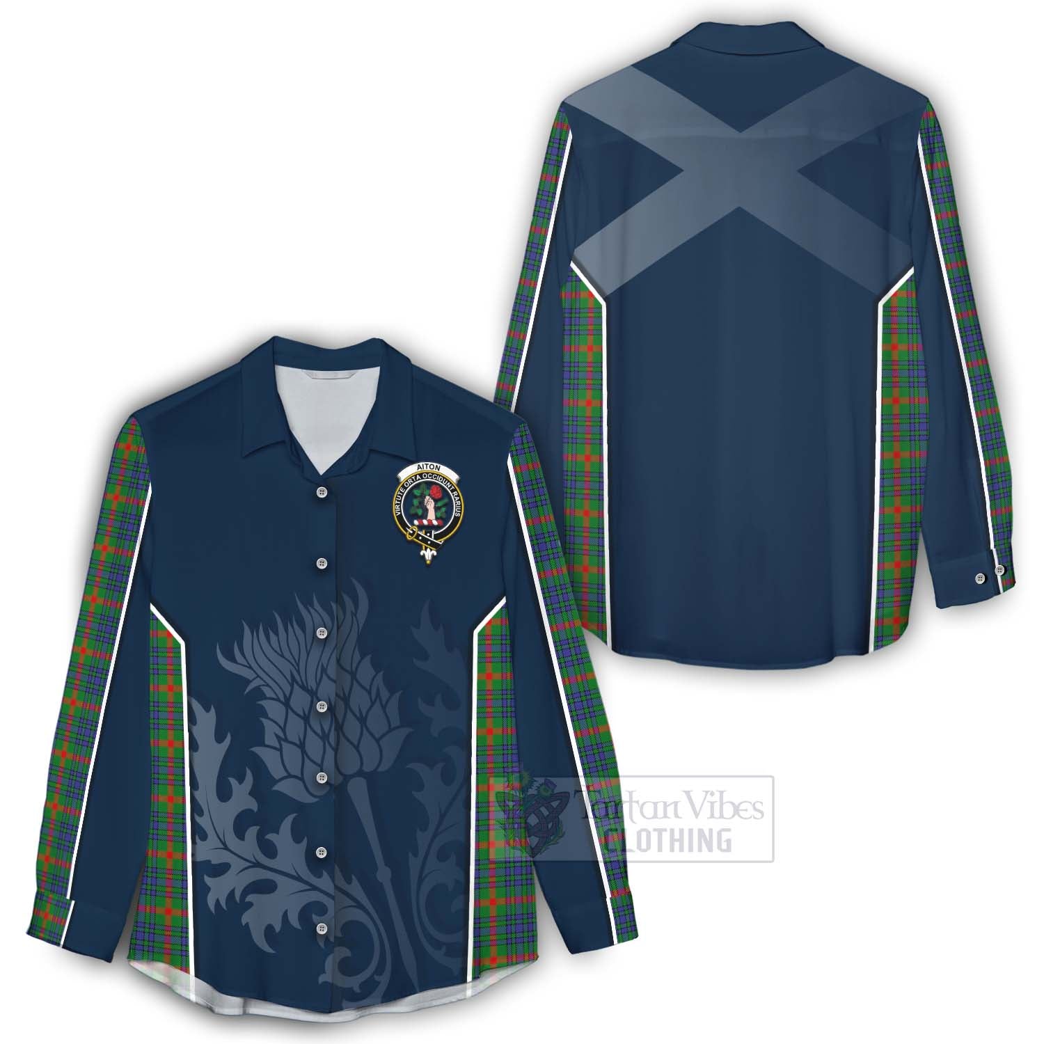 Tartan Vibes Clothing Aiton Tartan Women's Casual Shirt with Family Crest and Scottish Thistle Vibes Sport Style