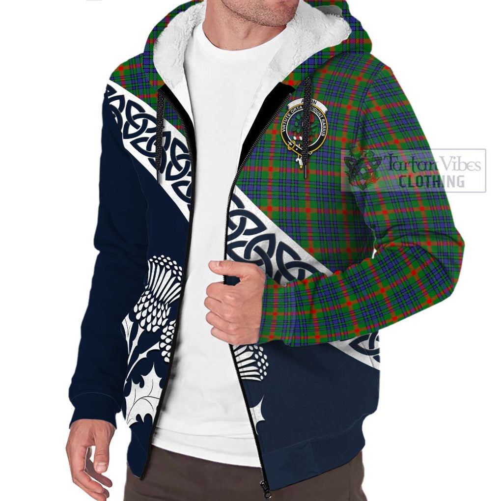 Aiton Tartan Sherpa Hoodie Featuring Thistle and Scotland Map - Tartan Vibes Clothing