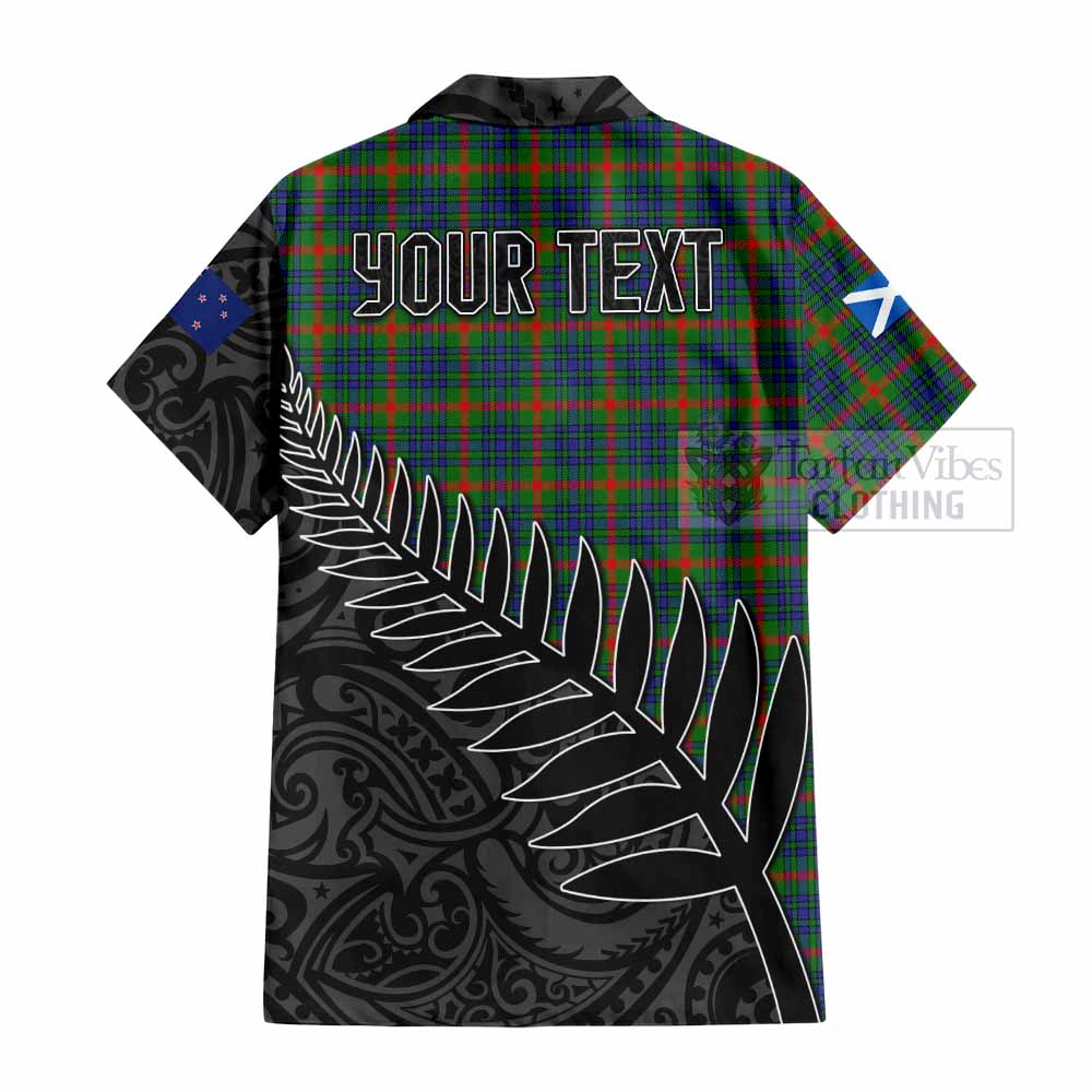 Tartan Vibes Clothing Aiton Crest Tartan Short Sleeve Button Shirt with New Zealand Silver Fern Half Style