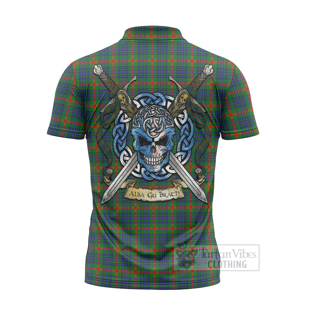 Tartan Vibes Clothing Aiton Tartan Zipper Polo Shirt with Family Crest Celtic Skull Style