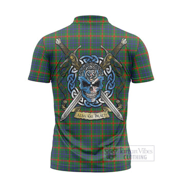 Aiton Tartan Zipper Polo Shirt with Family Crest Celtic Skull Style