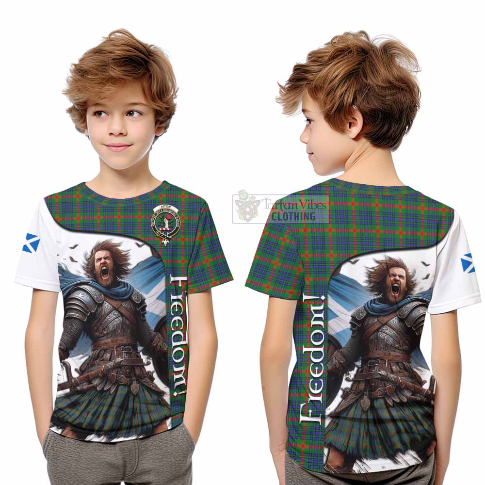 Tartan Vibes Clothing Aiton Crest Tartan Kid T-Shirt Inspired by the Freedom of Scottish Warrior