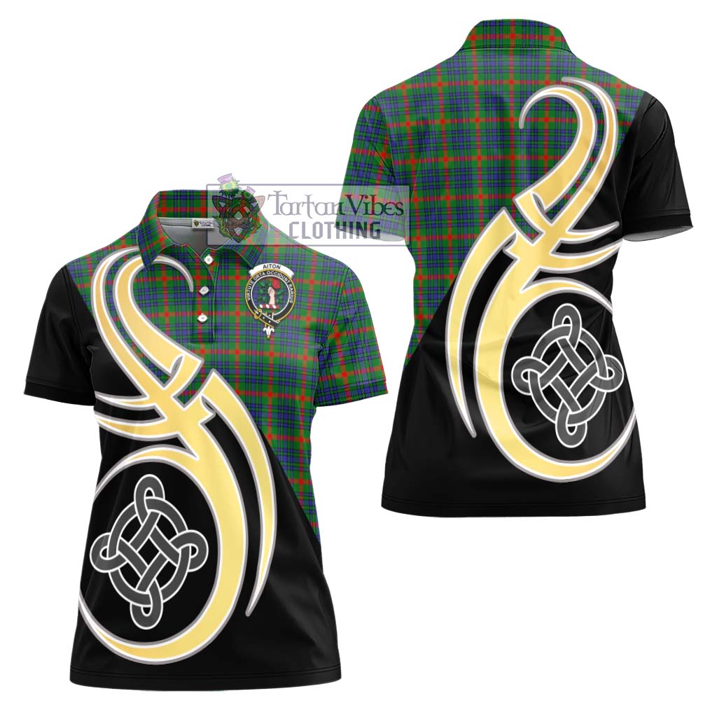 Aiton Tartan Women's Polo Shirt with Family Crest and Celtic Symbol Style - Tartan Vibes Clothing