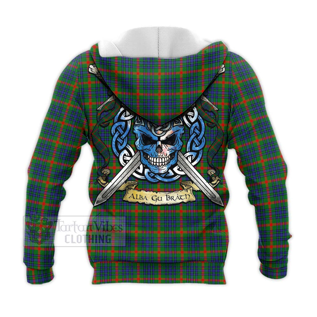 Tartan Vibes Clothing Aiton Tartan Knitted Hoodie with Family Crest Celtic Skull Style