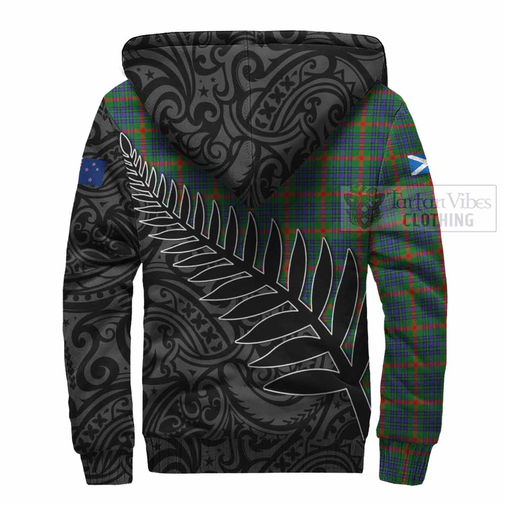 Tartan Vibes Clothing Aiton Crest Tartan Sherpa Hoodie with New Zealand Silver Fern Half Style