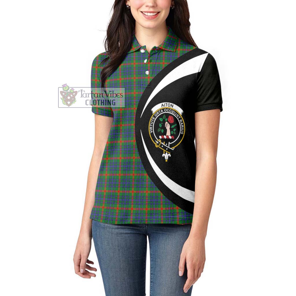 Aiton Tartan Women's Polo Shirt with Family Crest Circle Style - Tartan Vibes Clothing