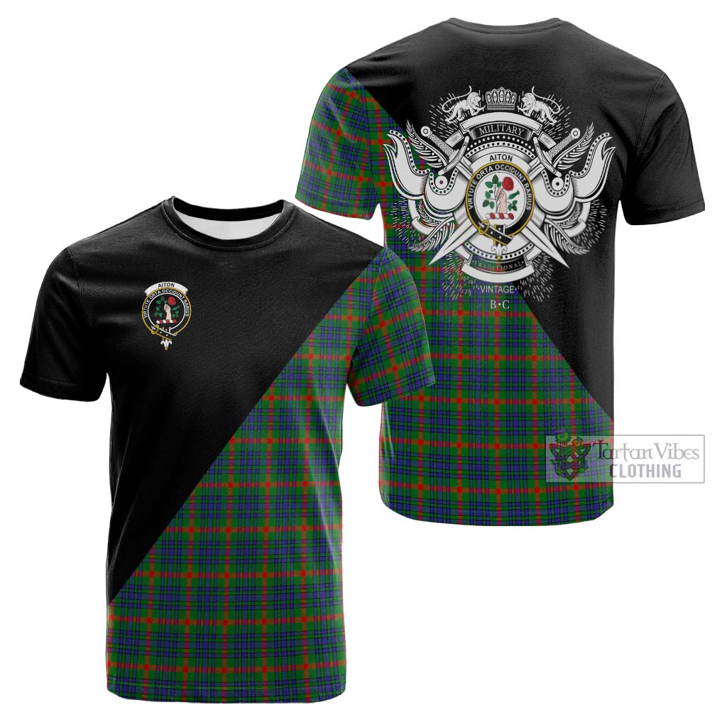 Tartan Vibes Clothing Aiton Tartan Cotton T-shirt with Family Crest and Military Logo Style