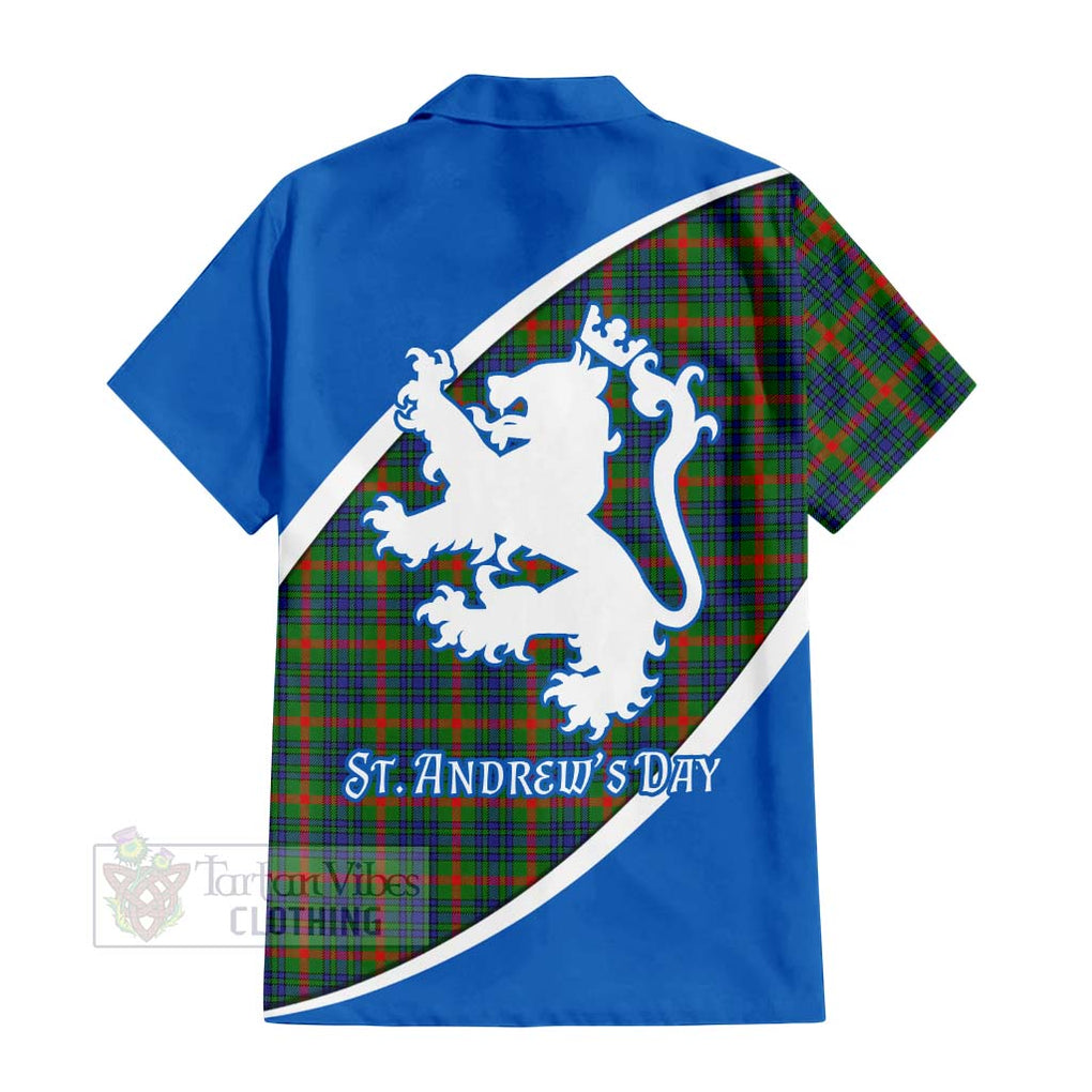 Tartan Vibes Clothing Aiton Family Crest Tartan Short Sleeve Button Shirt Celebrate Saint Andrew's Day in Style