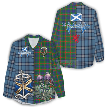 Aiton Tartan Women's Casual Shirt Happy St. Andrew's Day Half Tartan Style