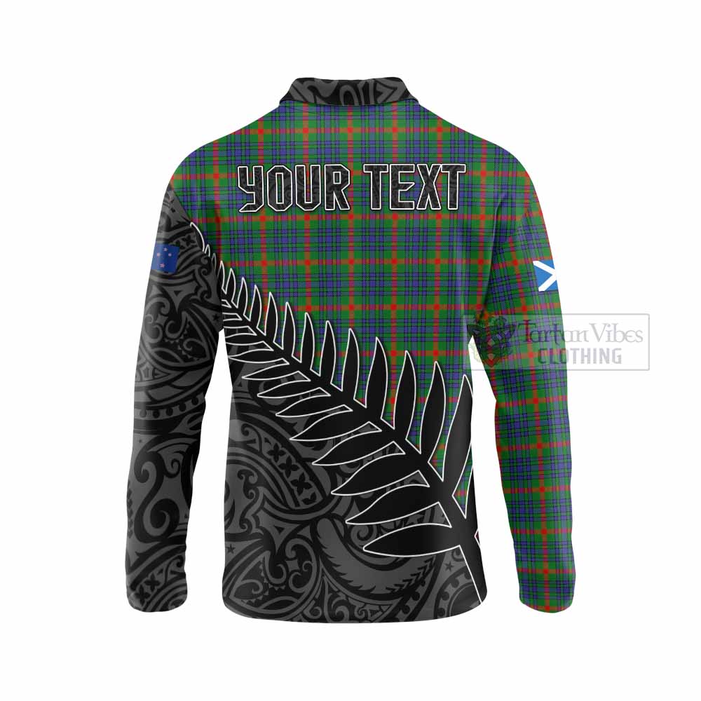 Tartan Vibes Clothing Aiton Crest Tartan Long Sleeve Polo Shirt with New Zealand Silver Fern Half Style