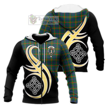 Aiton Tartan Knitted Hoodie with Family Crest and Celtic Symbol Style