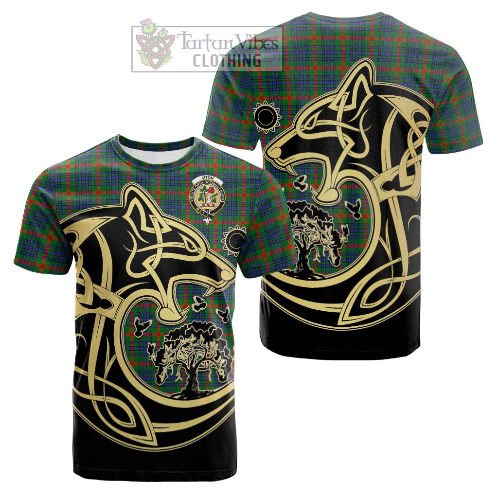 Tartan Vibes Clothing Aiton Tartan Cotton T-shirt with Family Crest Celtic Wolf Style