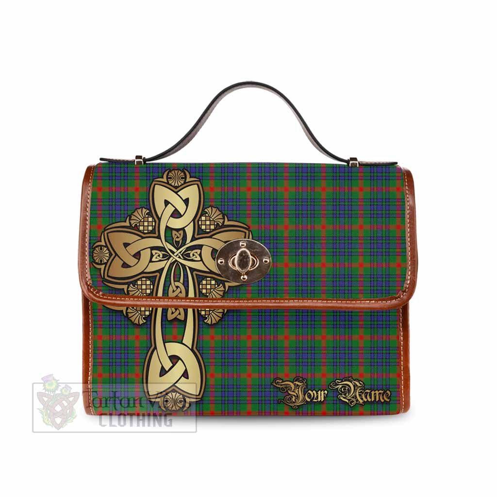 Tartan Vibes Clothing Aiton Tartan Waterproof Canvas Bag Golden Thistle Celtic Cross Style